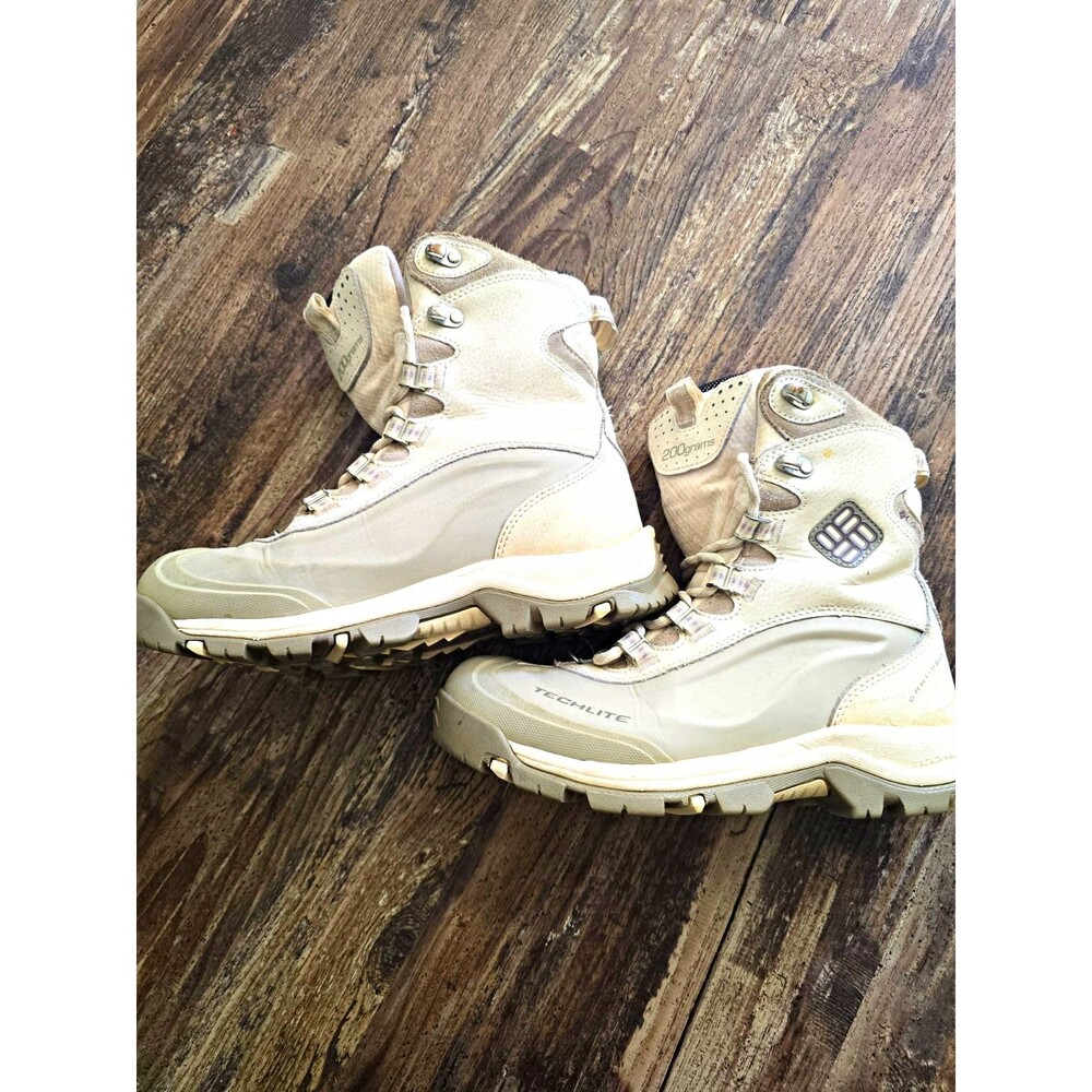 Columbia Bugaboot Omni-Heat Waterproof Beige Lace-Up Snow Boots Womens 8